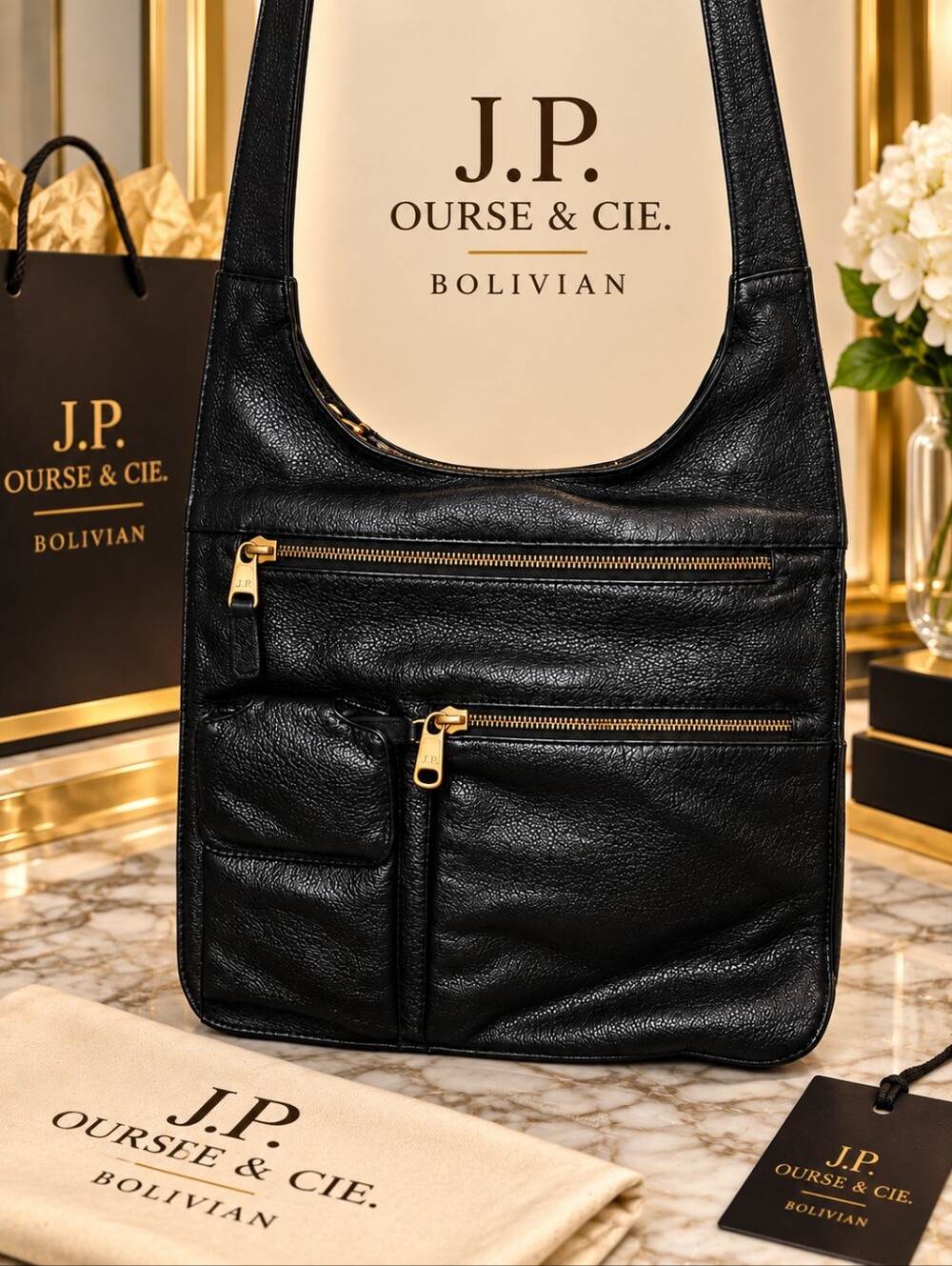 J.P. Ourse & Cie Bolivian Black Leather Crossbody Bag Aka As "The Traveler"